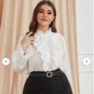 White Plus Ruffle Detail Button Front Blouse